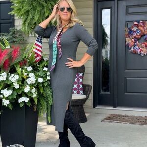 CAbi Ribbed Gray Knit Top